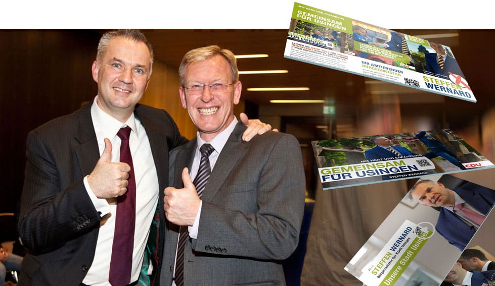 Erfolgreicher Wahlkampf. Bürgermeister Steffen Wernard mit PR-Berater Dirk-Rabis. Stadt Usingen 2016