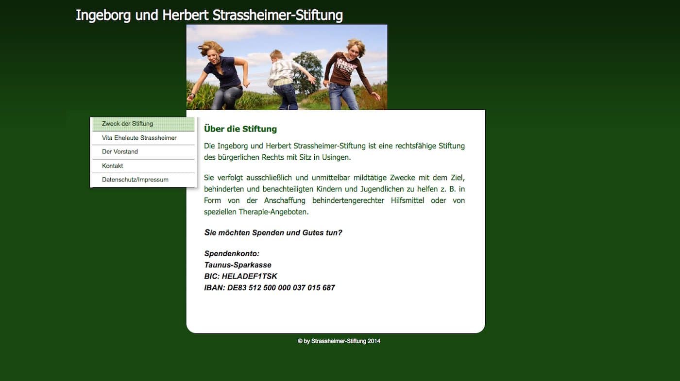 Alte Startseite der Ingeborg und Herbert Strassheimer Stiftung