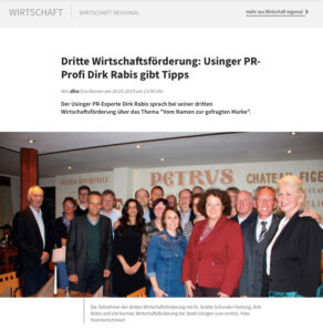 Wirtschaftsförderung Usingen: Vom Name zur gefragten Marke. Workshop 2019. Zeitungsbericht Usinger Anzeiger Dieter Hammerschmied